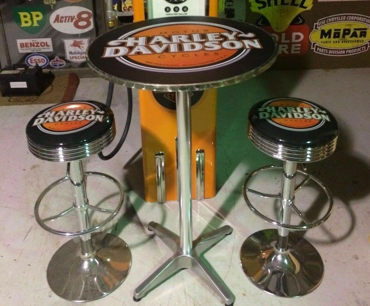HARLEY DAVIDSON SCROLL BAR TABLE & 2 STOOL PACKAGE